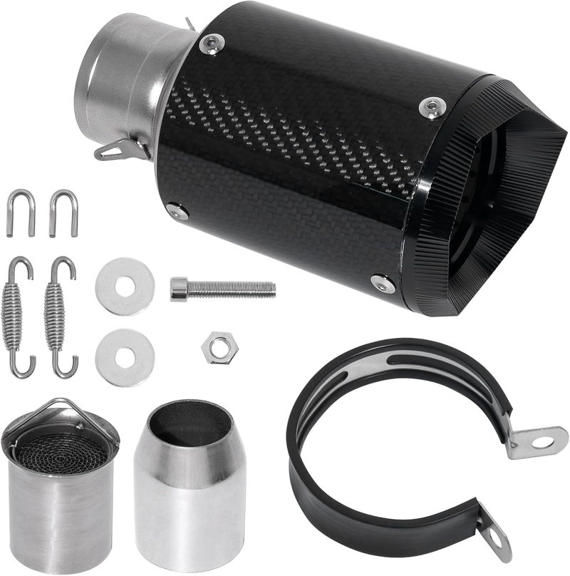 YZCHAIN Motorcycle Exhaust,Motorcycle Muffler Slip-On 2 Inch/51 MM,Carbon Fiber Slip on Exhaust Muffler,Universal Fit for Z900/GSXR750/CBR650, Heat Resistant, Black Round - Image 1